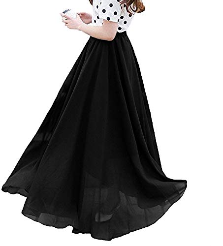 Afibi Womens Chiffon Retro Long Maxi Skirt Beach Ankle Length Skirt (XXX-Large, Black)