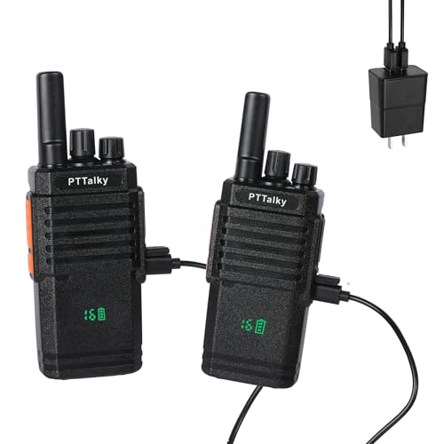 PTTalky FR2 Plus Walkie Talkies Long Range, Hidden Display Portable FRS Two Way Radio, Rechargeable Handheld Walkie Talkies for Adults, USB-C Charging, VOX, for Road Trip Hiking Cruise Camping 2 Pack