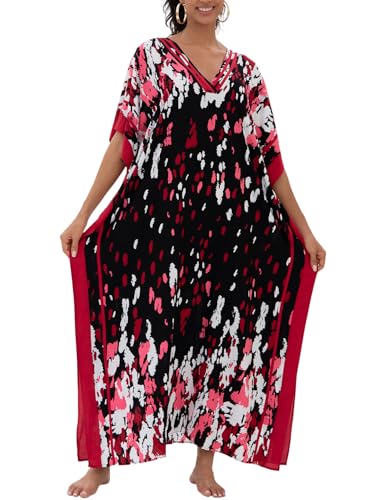 Image of KECVOT Kaftan Dresses for Women V-Neck Print Swimsuit Cover Up Plus Size Beach Caftan Lounge Dress