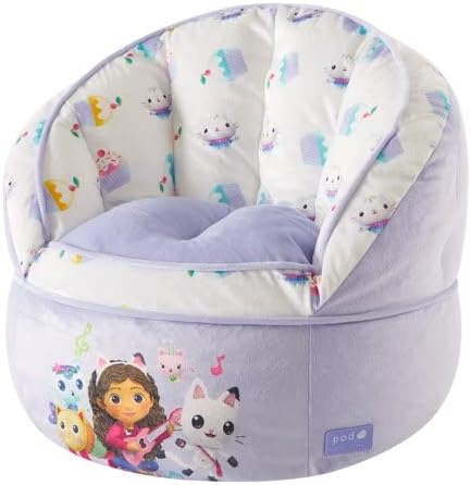 Idea Nuova Gabbys Dollhouse Purple Round Bean Bag Chair for Kids, Ages 3+, Large