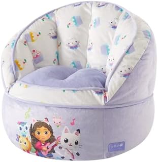 Idea Nuova Gabbys Dollhouse Purple Round Bean Bag Chair for Kids, Ages 3+, Large