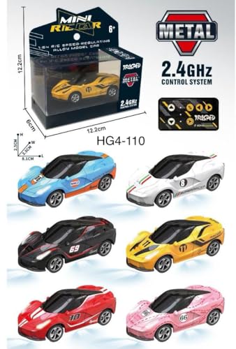 Image of Mini Die-Cast RC Car 1:64 Scale | High-Speed Desktop Remote Control Car with LED Headlights | 2.4GHz Mini Controller, 15m Range, Type-C Charging | Toy Car Model for Kids & Adults (HG4-110)