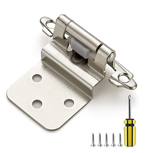 Image of Ravinte 60 Pack 30 Pairs 3 /8 Inch Inset Cabinet Door Hinges Kitchen Satin Nickel Semi-Concealed Face Mount Self-Closing Cabinet Hinges with Bumpers & Screwdriver