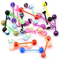 Tongue Nipple Piercing Barbells - 20pk 14ga UV Glow - Bioflex No