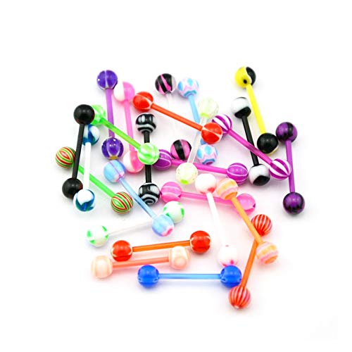 Tongue Nipple Piercing Barbells - 20pk 14ga UV Glow - Bioflex No