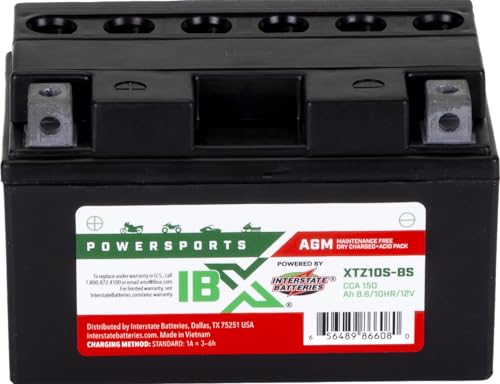 Interstate Batteries YTZ10S-BS 12V 8.6Ah Powersports Battery 150CCA AGM Rechargeable Replacement for BMW, Honda, Kawasaki, Yamaha, ATVs, Motorcycles, Scooters (XTZ10S-BS)