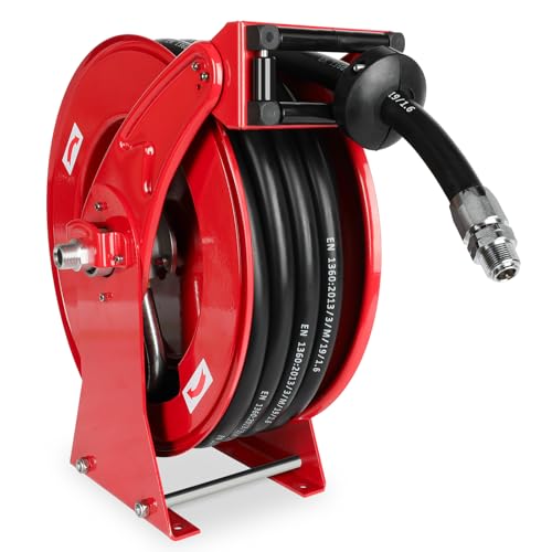 Fuel Diesel Hose Reel Retractable 3/4 inch x 50ft,Spring Driven Automatic Rewind,300 PSI Industrial Heavy Duty Steel Construction Auto Swivel Reels for Truck Farm Aircraft Ship Vehicle Tank Trailer