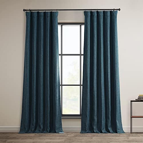 HPD Half Price Drapes BOCH-LN185-P Faux Linen Room Darkening Curtains for Bedroom (1 Panel), 50 X 108, Sea Thistle