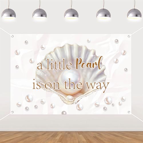 Kreatwow A Little Pearl Is On The Way Backdrop Banner Pearl Theme Baby Shower Decorations 4.92x3.28ft Pear-Shell Party Under The Sea Baby Shower Decors Mermaid Sparkling Pearls Decor for Gender Reveal