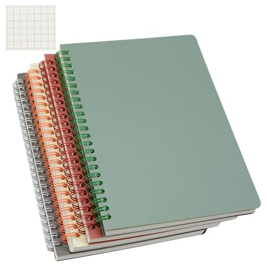 Yansanido Spiral Notebook, 4 Pcs A5 Thick Plastic Hardcover Graph Paper 4 Color 80 Sheets -160 Pages Journals for Study and Notes (Grid-4pcs Wine Red,Brown,Green,ivory, A5)