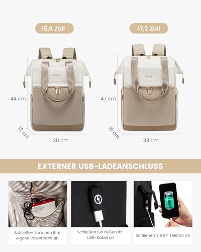 LOVEVOOK Rucksack Damen, Laptop Schulrucksack Wasserdicht, Schultasche Teenager Backpack Women Elegant Tagesrucksäcke Handtasche 2 in 1, 15,6 Zoll Arbeitstasche Lehrertasche Reiserucksack für Uni Büro