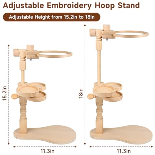 Image of embhand Embroidery Hoop Stand Adjustable - Rotated Embroidery Frame Stand with 6'' 8'' Embroidery Hoops and 3pcs Bowls for Needlework Supplies, Embroidery Hoop Holder, Embroidery Stands for Hand Work