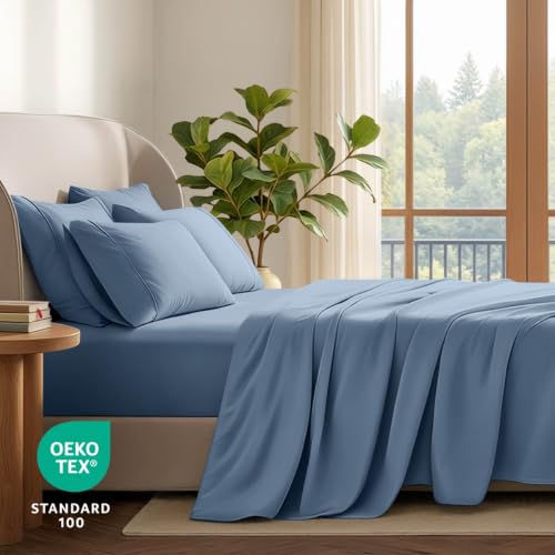Bare Home Sheet Set 1800 Ultra-Soft with 4 Pillowcases (Full XL, Coronet Blue) by Bare Home - Used condition - Image 6