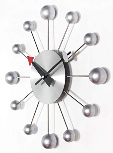 Infinity Instruments Ltd. Orb Spoke Midcentury Modern 15 Inch Retro Starburst Ball Wall Clock Quiet Quartz Movement Mid Century Modern Decorative (Silver) #TOP2