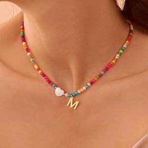 Ursteel colorful initial cute necklaces for girls trendy beaded choker necklace for women teen girl personalized letter initial gifts for women kids jewelry  urban country home decor