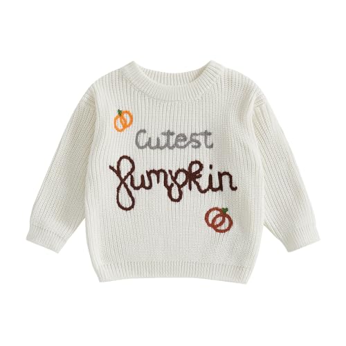 Baby Boy Girl Halloween Sweater Pumpkin Ghost Embroidery Cable Knit Sweater Infant Toddler Halloween Clothes