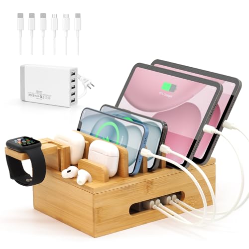 1点❣️同時接続充電 オールインワン充電ステーション USB充電 ワイヤレス充電 Amazon.co.jp: 竹製充電ステーション、マルチデバイス用充電