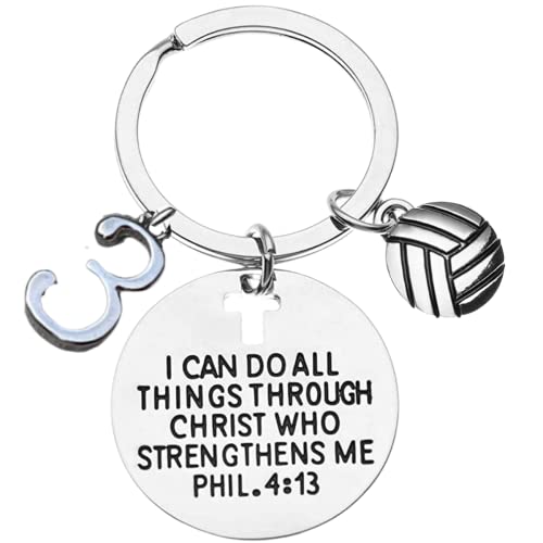 Personalized Volleyball Charm Keychain, Christian Faith Charm Keychain, I Can Do All Things Through Christ Who Strengthens Me Phil. 4:13 Scripture Jewelry, Volleyball Gifts For Women and Girls