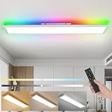 Dimmbar LED Deckenleuchte Panel 120x30 cm mit Fernbedienung, 40W Deckenpanel Lampe Flach,RGB Backlight,Memory Funktion, 2700K - 6500K Warmweiß Naturweiß Kaltweiß Lampe für Schlafzimmer Wohnzimmer