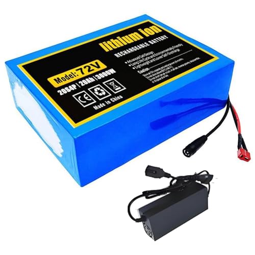 XSDAJSD Batería de Iones de Litio para Bicicleta eléctrica de 72 V, 20 Ah, 20S4P, con Cargador y protección BMS integrada, Ideal para Motores de Bicicleta eléctrica de 200-3000 W con Enchufe en T.