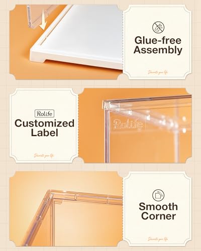 Image of Rolife Acrylic Display Case Dust Cover for Collectibles, Dustproof Protection Showcase with White Base with Door for Plush Toy, Book Nook & Daily Goods (12.2''x9.8''x9.8'')
