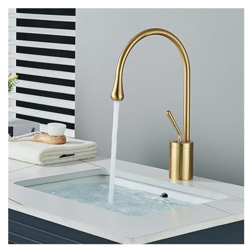 Robinet de salle de bain avec motif goutte d'eau créative unique en or brossé taille M