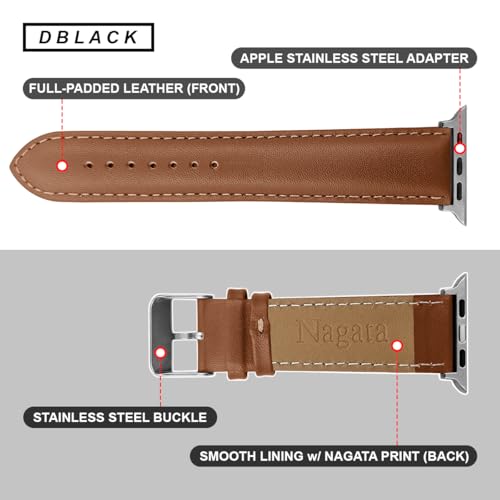 Image of DBLACK ''NAGATA2'' Compatible with Apple Watch Strap 42mm 44mm 45mm 46mm 49mm, Leather Watch Strap, Full Padded with Strong stitching, Matte Finish Watch Belt for iWatch Series 10 9 8 7 6 5 4 3 2 1 SE /SE2 and Ultra 2 /Ultra (Watch is Not Included)
