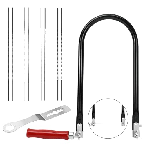 Set di seghe per 8 lame e archetto per seghetto per metallo e legno con manico in legno con seghetto alternativo con diverse lame per tagli di precisione, sega per falegnameria di precisione