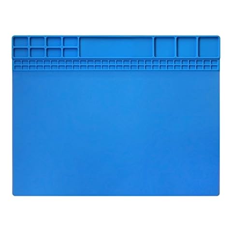 Handook Soldering Mat Silicone Repair Mat Heat Resistant 932°F Workbench Mat for Cellphone, Computer, PCB board Electronic Repair Mat for Soldering Station Iron Gun with Size 16 x 12 Inch (Blue) Cover
