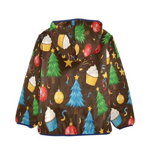 Christmas Trees Cupcakes Toddler Fleece Jacket Girl Boys Hooded Fleece Jacket Coat Warm Outwear Zip-up 3-10T2
