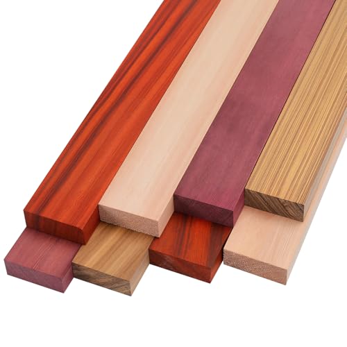 Maasechs 8 Pcs Purpleheart Zebrawood Padauk Okoume Wood Exotic Wood Hardwood Lumber Board 3/4 x 2 x 12 Imported Exotic Hardwood Variety Pack for Craft of Woodworking Cutting Boards Processing