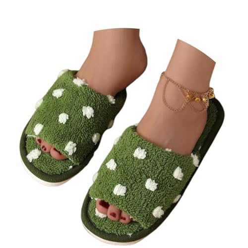 Generisch Zapatillas de estar por casa para mujer, de felpa, elegantes, mullidas, cómodas, transpirables, con punta de pie, monocolor, verde, 36.5 EU