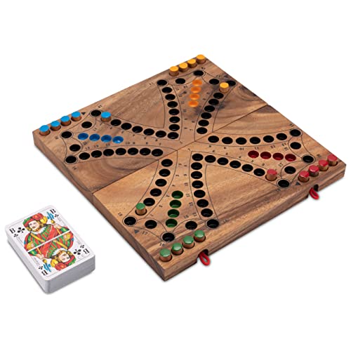 LOGOPLAY Tock für 4 Spieler - Gesellschaftsspiel mit Spielkarten - Brettspiel aus Holz mit zusammenklappbarem Spielbrett