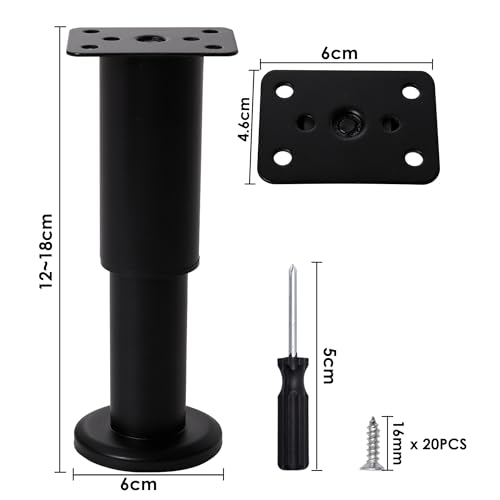 INMOZATA 4x Furniture Legs, 12-18cm Height Adjustable Legs with Screwdriver &20 Screws, Metal Sofa Legs Bed Legs Cabinet Legs - Image 2