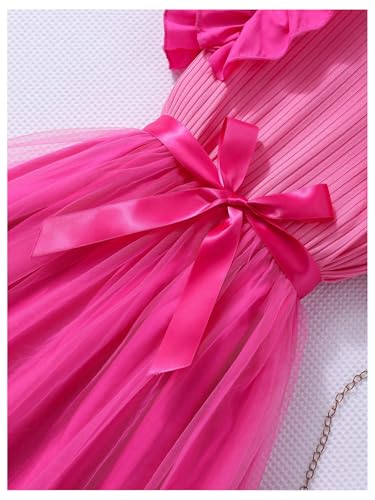 OYOANGLE Girl's Ruffle Cap Sleeve Belted Mesh Short Dress Party Flower Girl Dresses3