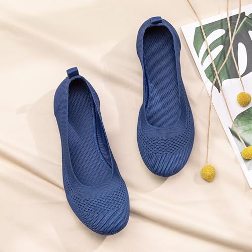 Image of Frank Mully Women's Ballet Flats Round Toe Walking Flats Slip On Work Shoes Knitted Flats Shoes for Woman Soft Lightweight