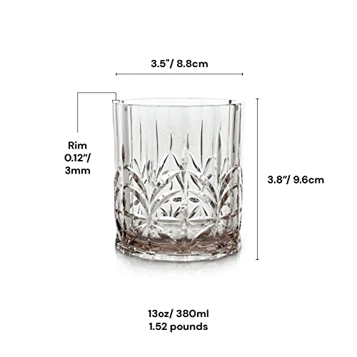 Bellaforte Shatterproof Tritan Plastic Short Tumbler, Set Of 4, 13Oz - Myrtle Beach Unbreakable Crystal Cut Old Fashioned Drinking Glasses For Whiskey - Bpa Free - Dishwasher Safe - Grey #TOP5
