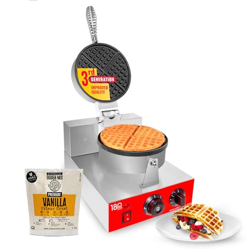 ALDKitchen Belgian Waffle Maker Thick | Waffle Iron with a Stylish Red Panel | Nonstick Coating | Business Use | 110V (Non-rotating)