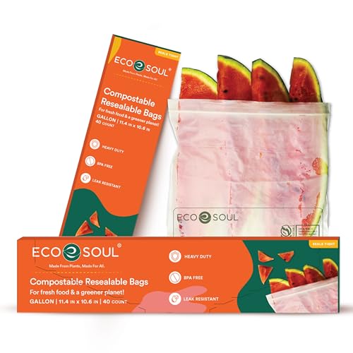 Eco Soul 100% Compostable Gallon Bags [40 Counts] - 11.5"x10.6" R...