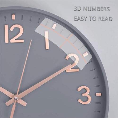 Image of Rylan Plastic Digital Wall Clock 12 inch Silent Quartz Decorative Non-Ticking Classic Clock Battery Operated Round Easy to Read for Room /Home /Kitchen /Bedroom /Office /School (Grey Gold)'