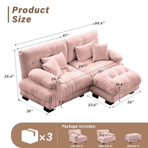Image of SoarFlash L Shaped Couches for Living Room, Small Sectional Sofa Set with Reversible Chaise, Modern Designed Sleeper Sofas and Modular Couch Function, Suitable for Small Spaces in Apartment, Pink