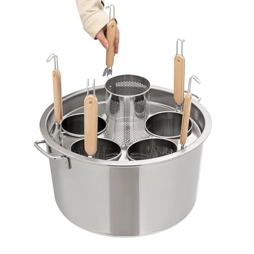 NUHSLF Commercial Stainless Steel Pasta Cooker with Strainer Insert, 3/4/5-Hole Stock Pot with Steamer Basket & Lid, Multi-Function Cooker for Pasta, Noodles, Dumplings, Ideal for All Stoves (5Holes)