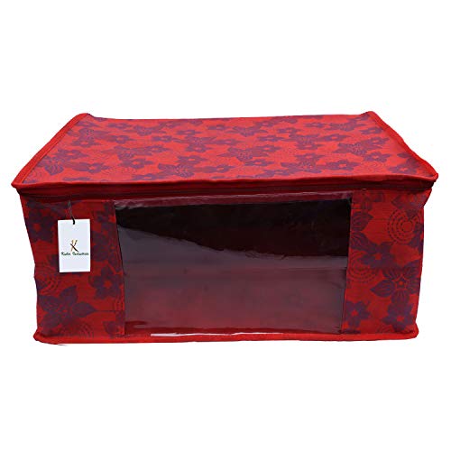 Image of Kuber Industries Metalic Flower 8 Piece Non Woven Saree Cover Set, Large, Red, Standard