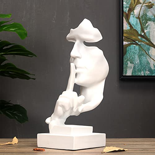 CINY Silence is Golden Thinker Statue, Sculpture abstraite en résine Figurines d'art moderne, Statues d'hommes silencieux Sculptures ornements pour Salon Étude Entrée Maison Bureau Décor Porche, Blanc Cover