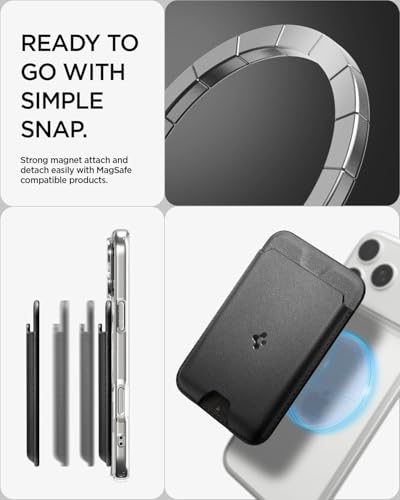 Image of Spigen Valentinus (Magfit) Magnetic Card Holder up to 5 Cards, Faux Leather MagSafe & Pixelsnap Wallet Compatible with iPhone 17 /16 /15 /14 /13 /12 Models, Pixel 10 Series - Black