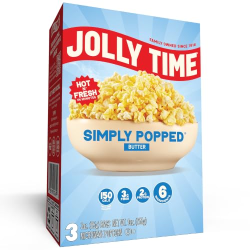 Jolly Time Simply Popped - Lightly Salted Microwave Popcorn, 3oz Sharing Bag, 3 Bags Per Carton (Simply Popped Butter, 3 Ounce (Carton of 3)) - image 1