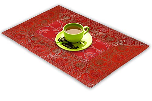 Image of Embroidery Home Decor Decorative Silk Dining Table Mats 6 Pieces Placemats 45x30 Cm (Orange)