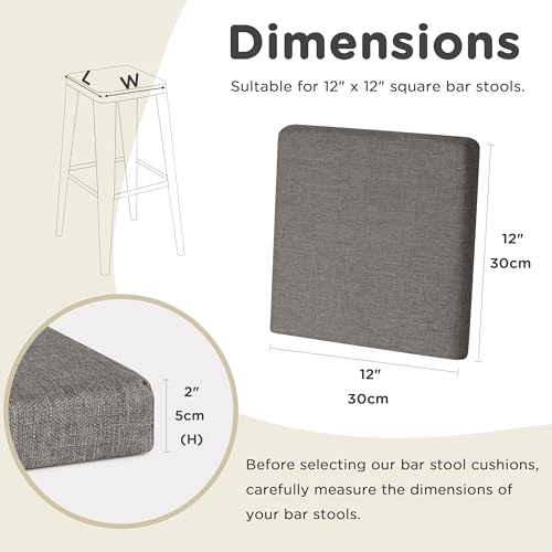 Image of AddGrace Anti-Slip Bar Stool Cushions Square Bar Stool Seat Cushions with Ties Set of 6 Small Square Chair Pads with Machine Washable Cover 12 inchX12 inchX2 inch (Light Grey)