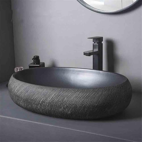 Lavabo à poser en céramique noire robuste anti-éclaboussures - 4