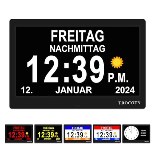 TROCOTN Demenz Uhr senioren, digitaler Kalender, seniorenuhr, großes Display Wecker Wanduhr (10 Zoll Schwarz)